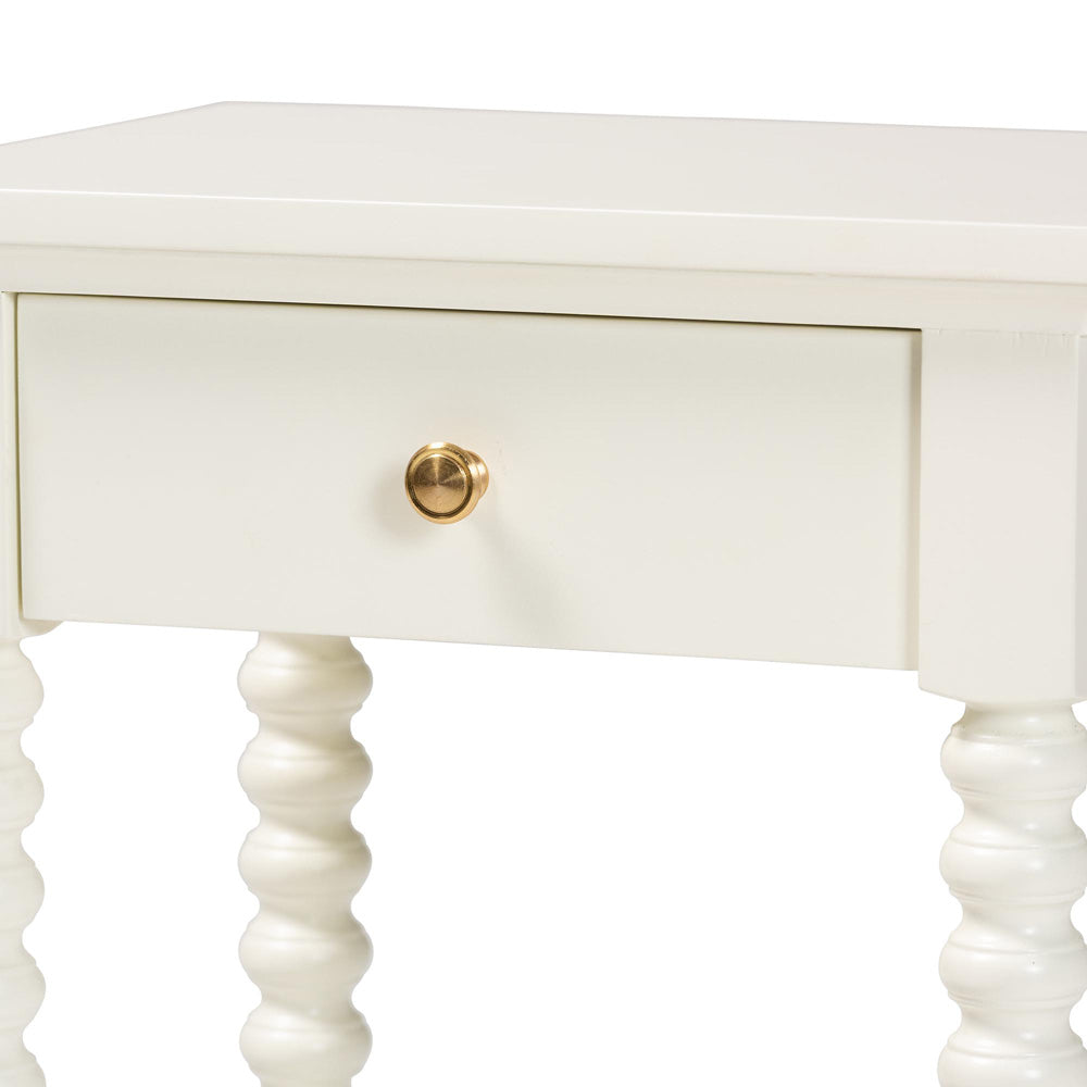 Baxton Studio - Terentia Nightstand in White - KL-1757-1 DRW-White/Wooden-NS view 6