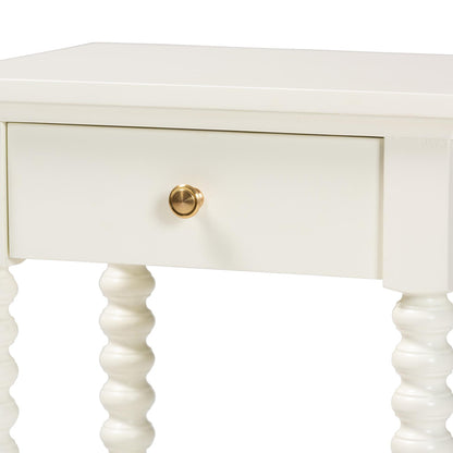 Baxton Studio - Terentia Nightstand in White - KL-1757-1 DRW-White/Wooden-NS view 6