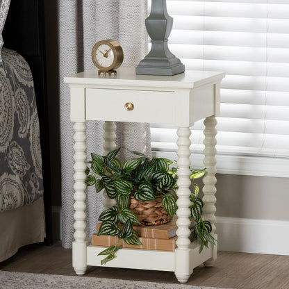 Baxton Studio - Terentia Nightstand in White - KL-1757-1 DRW-White/Wooden-NS view 9