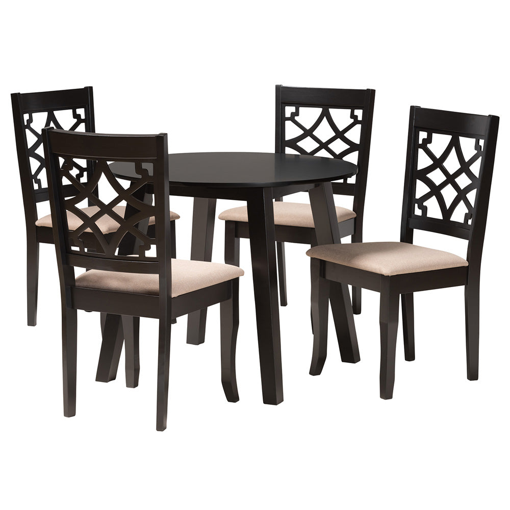 Baxton Studio - Thea Dining Set in Beige/Dark Brown - Thea-Sand/Dark Brown-5PC Dining Set view 1