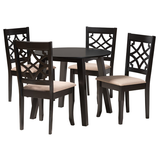 Baxton Studio - Thea Dining Set in Beige/Dark Brown - Thea-Sand/Dark Brown-5PC Dining Set view 1