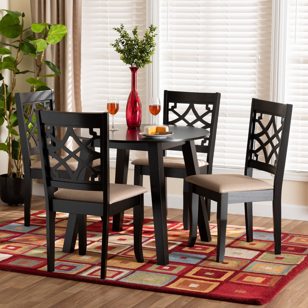 Baxton Studio - Thea Dining Set in Beige/Dark Brown - Thea-Sand/Dark Brown-5PC Dining Set view 8