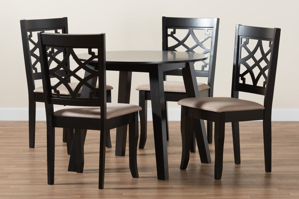 Baxton Studio - Thea Dining Set in Beige/Dark Brown - Thea-Sand/Dark Brown-5PC Dining Set view 9