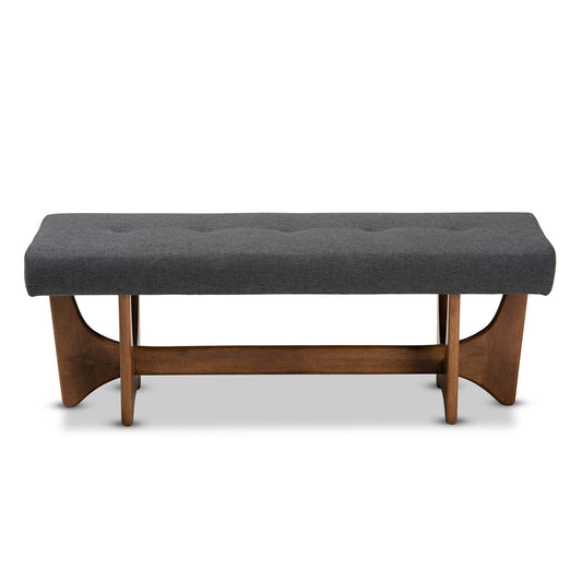 Baxton Studio - Theo Bench in Dark Grey/Walnut - BBT5368-Dark Grey/Walnut-Bench view 2