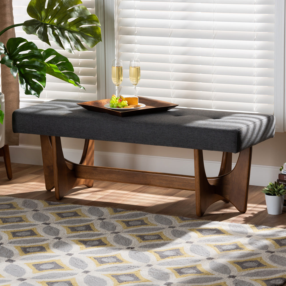 Baxton Studio - Theo Bench in Dark Grey/Walnut - BBT5368-Dark Grey/Walnut-Bench view 6
