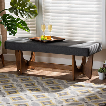 Baxton Studio - Theo Bench in Dark Grey/Walnut - BBT5368-Dark Grey/Walnut-Bench view 6