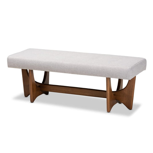 Baxton Studio - Theo Bench in Greyish Beige/Walnut - BBT5368-Greyish Beige/Walnut-Bench view 1