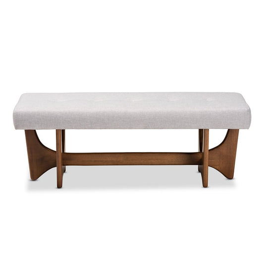 Baxton Studio - Theo Bench in Greyish Beige/Walnut - BBT5368-Greyish Beige/Walnut-Bench view 2
