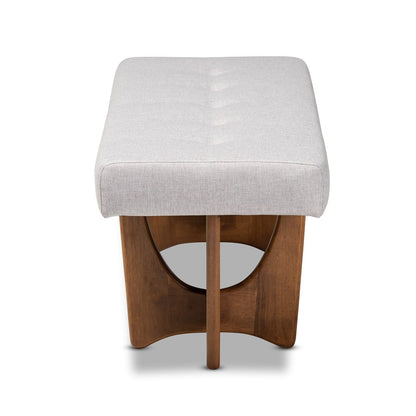 Baxton Studio - Theo Bench in Greyish Beige/Walnut - BBT5368-Greyish Beige/Walnut-Bench view 3