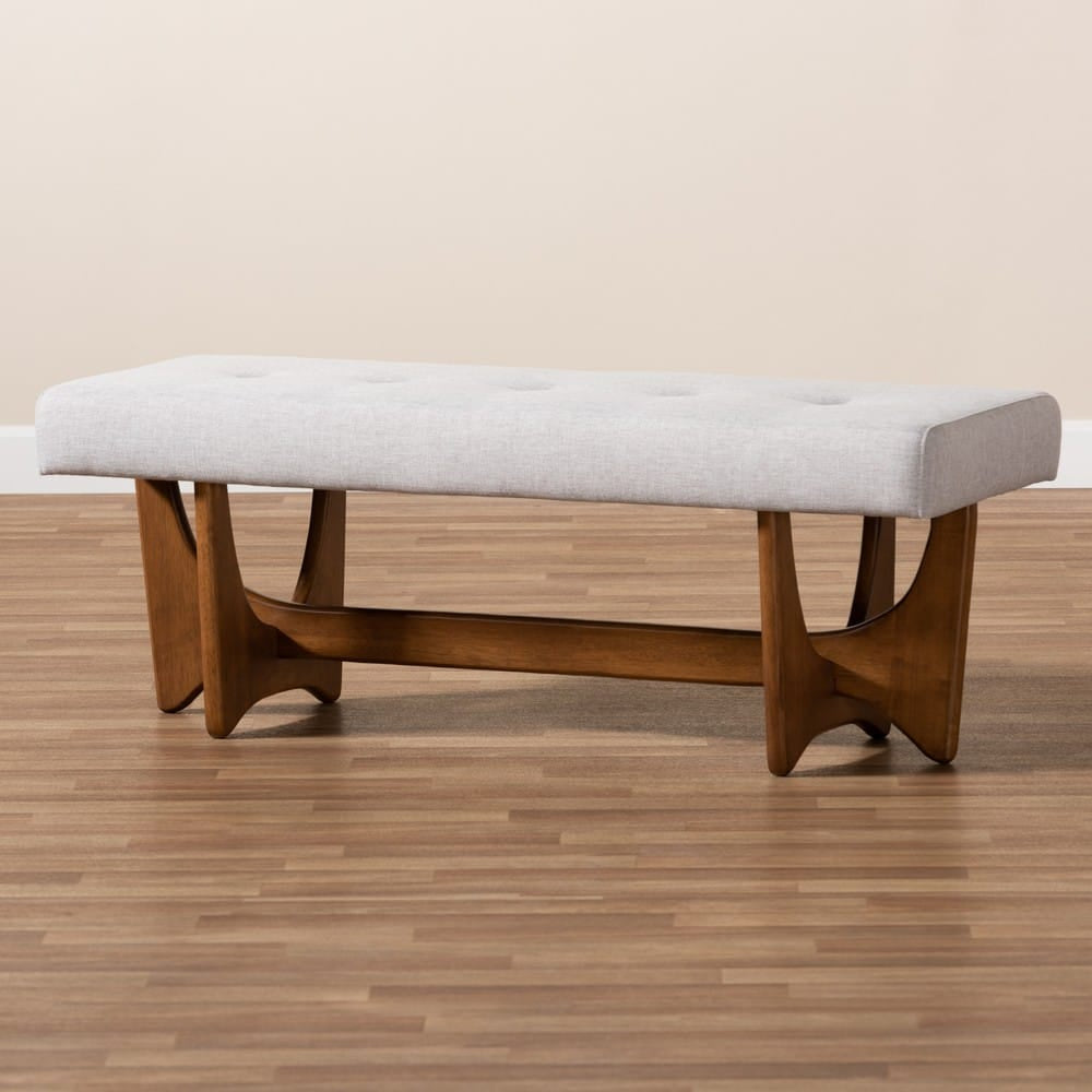 Baxton Studio - Theo Bench in Greyish Beige/Walnut - BBT5368-Greyish Beige/Walnut-Bench view 7