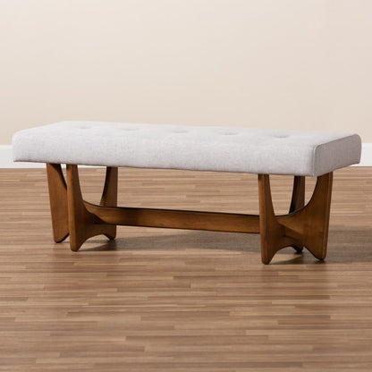 Baxton Studio - Theo Bench in Greyish Beige/Walnut - BBT5368-Greyish Beige/Walnut-Bench view 7