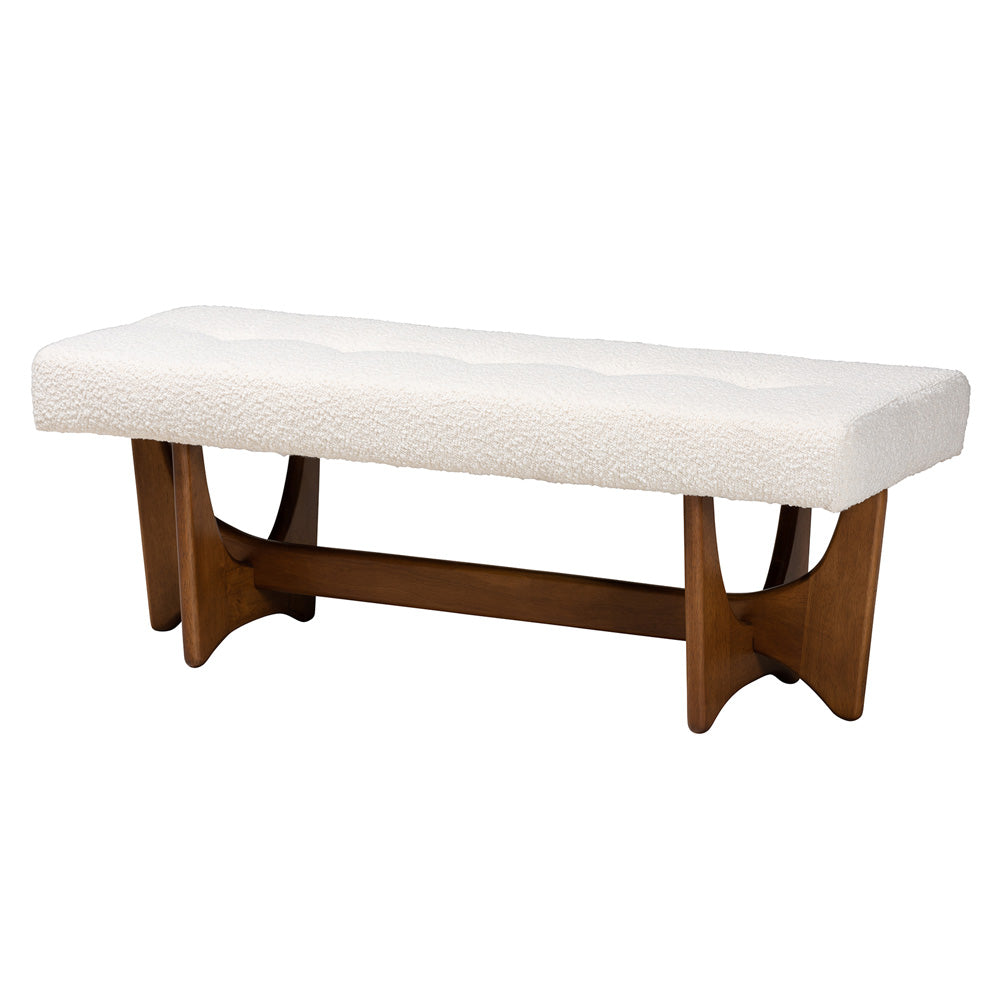 Baxton Studio - Theo Dining Bench in White/Walnut Brown - BBT5368-Cream/Walnut-Bench view 1