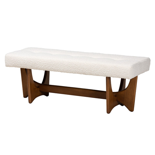 Baxton Studio - Theo Dining Bench in White/Walnut Brown - BBT5368-Cream/Walnut-Bench view 1
