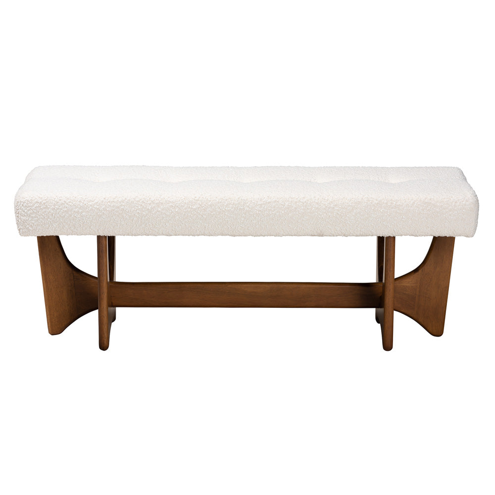 Baxton Studio - Theo Dining Bench in White/Walnut Brown - BBT5368-Cream/Walnut-Bench view 2