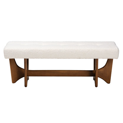 Baxton Studio - Theo Dining Bench in White/Walnut Brown - BBT5368-Cream/Walnut-Bench view 2