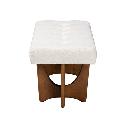 Baxton Studio - Theo Dining Bench in White/Walnut Brown - BBT5368-Cream/Walnut-Bench view 3