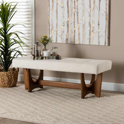 Baxton Studio - Theo Dining Bench in White/Walnut Brown - BBT5368-Cream/Walnut-Bench view 6