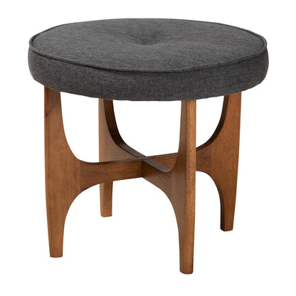 Baxton Studio - Theo Footstool in Dark Grey/Walnut Brown - BBT5456-Dark Grey/Walnut-Stool view 1