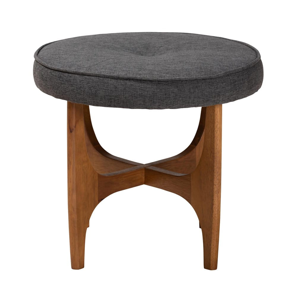 Baxton Studio - Theo Footstool in Dark Grey/Walnut Brown - BBT5456-Dark Grey/Walnut-Stool view 2