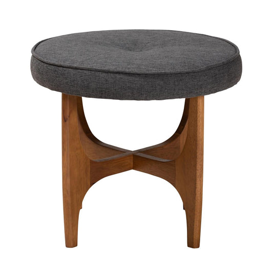 Baxton Studio - Theo Footstool in Dark Grey/Walnut Brown - BBT5456-Dark Grey/Walnut-Stool view 2