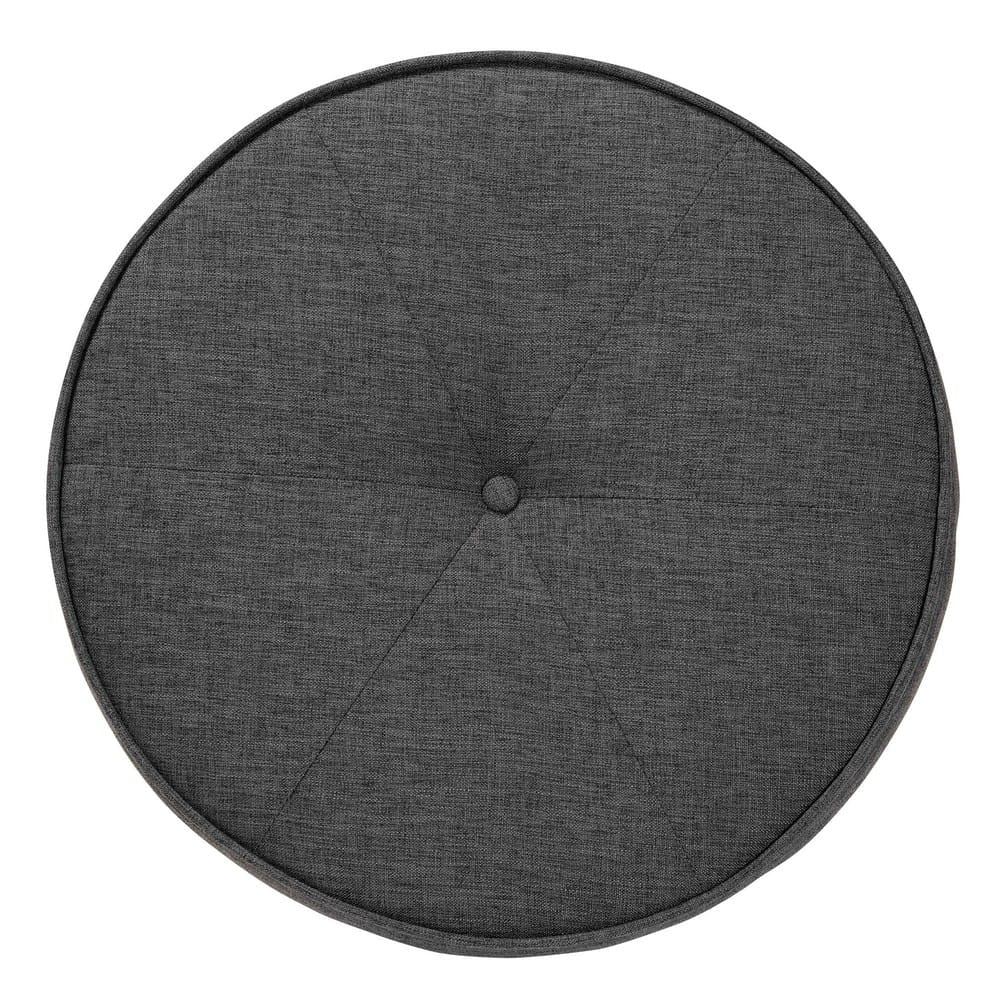 Baxton Studio - Theo Footstool in Dark Grey/Walnut Brown - BBT5456-Dark Grey/Walnut-Stool view 4