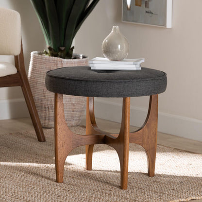 Baxton Studio - Theo Footstool in Dark Grey/Walnut Brown - BBT5456-Dark Grey/Walnut-Stool view 6