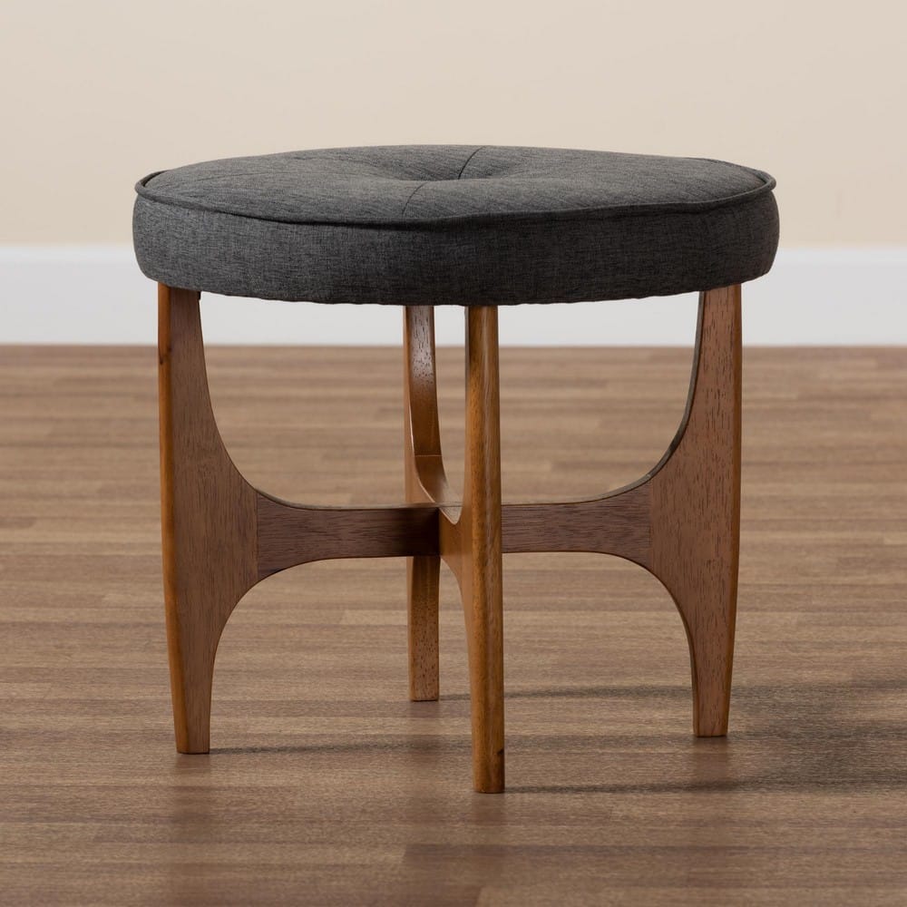 Baxton Studio - Theo Footstool in Dark Grey/Walnut Brown - BBT5456-Dark Grey/Walnut-Stool view 7