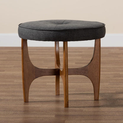 Baxton Studio - Theo Footstool in Dark Grey/Walnut Brown - BBT5456-Dark Grey/Walnut-Stool view 7