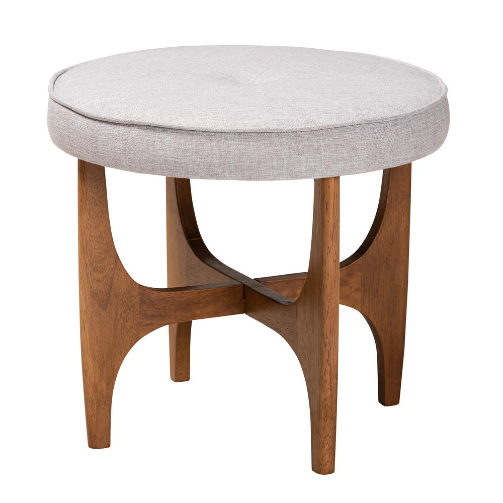 Baxton Studio - Theo Footstool in Greyish Beige/Walnut Brown - BBT5456-Greyish Beige/Walnut-Stool view 1