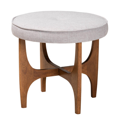 Baxton Studio - Theo Footstool in Greyish Beige/Walnut Brown - BBT5456-Greyish Beige/Walnut-Stool view 1
