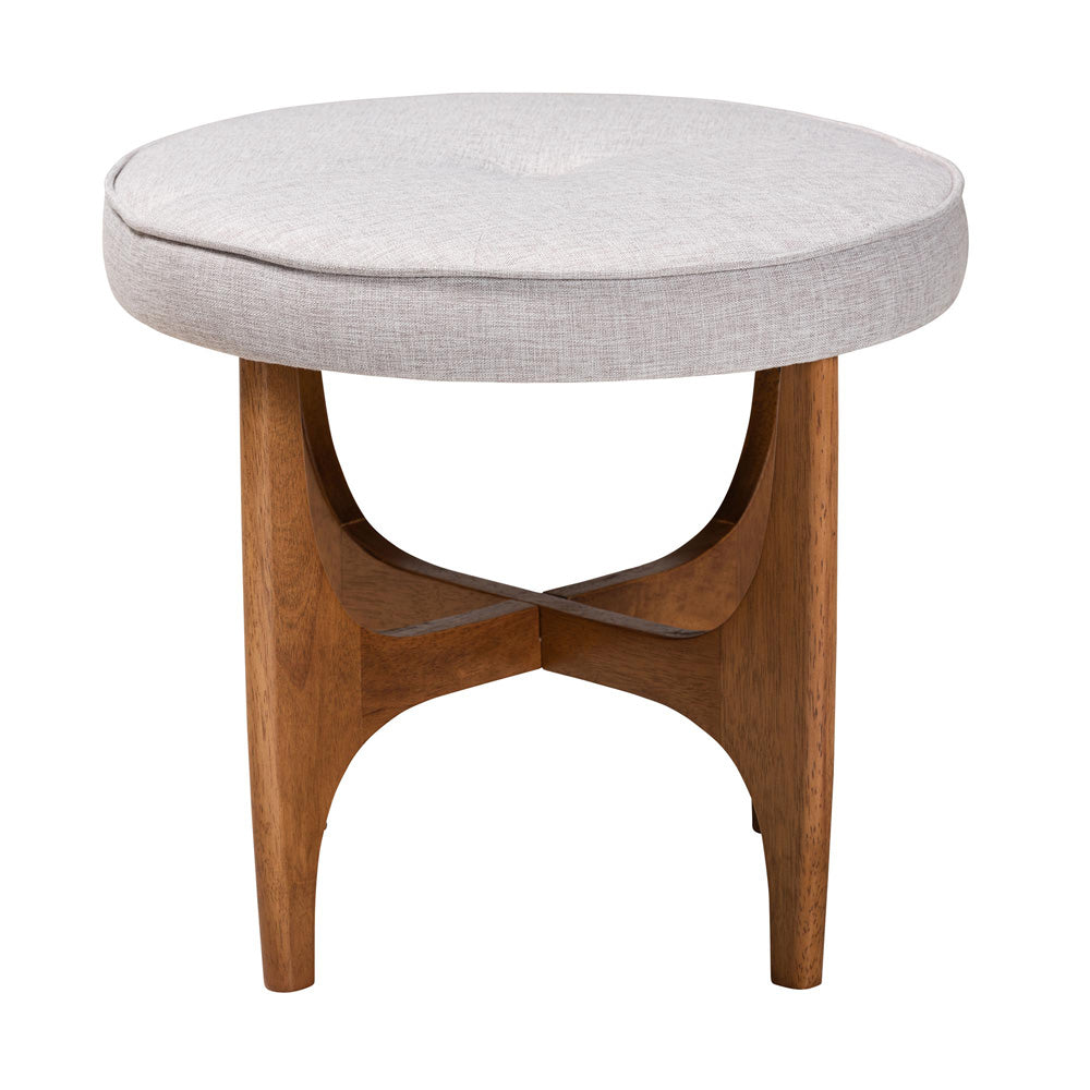 Baxton Studio - Theo Footstool in Greyish Beige/Walnut Brown - BBT5456-Greyish Beige/Walnut-Stool view 2