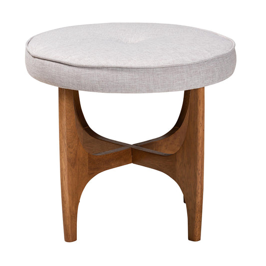 Baxton Studio - Theo Footstool in Greyish Beige/Walnut Brown - BBT5456-Greyish Beige/Walnut-Stool view 2