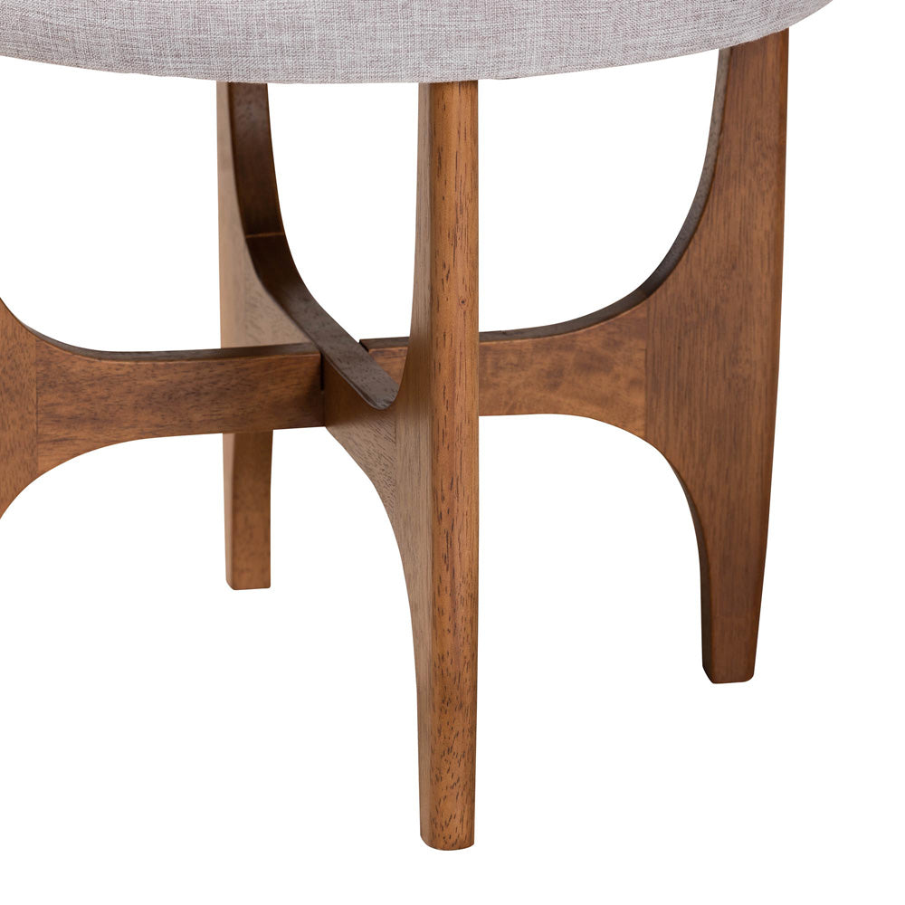 Baxton Studio - Theo Footstool in Greyish Beige/Walnut Brown - BBT5456-Greyish Beige/Walnut-Stool view 3