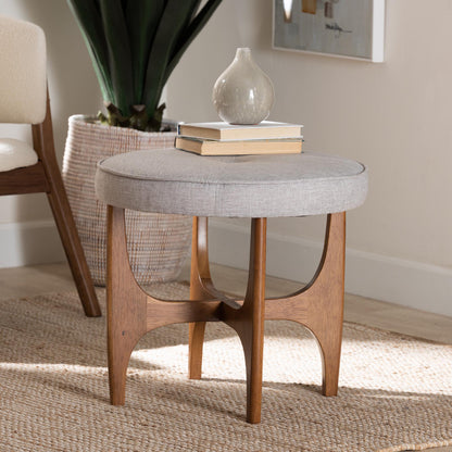 Baxton Studio - Theo Footstool in Greyish Beige/Walnut Brown - BBT5456-Greyish Beige/Walnut-Stool view 6