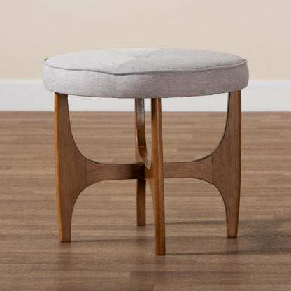 Baxton Studio - Theo Footstool in Greyish Beige/Walnut Brown - BBT5456-Greyish Beige/Walnut-Stool view 7