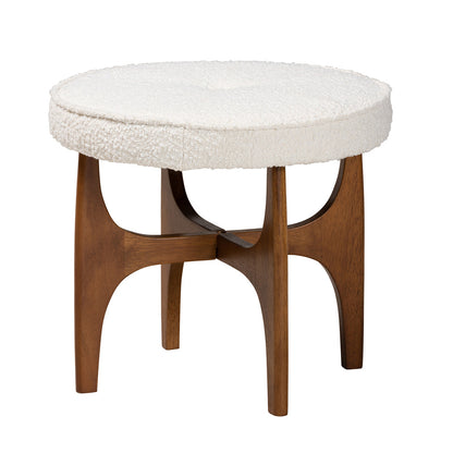 Baxton Studio - Theo Footstool in White/Walnut Brown - BBT5456-Maya-Cream/Walnut-Stool view 1