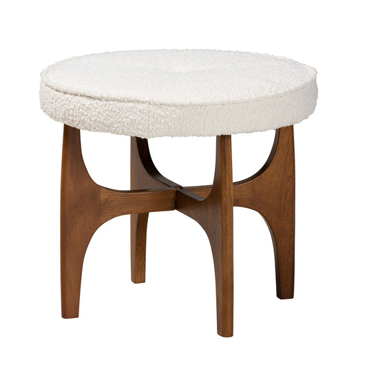 Baxton Studio - Theo Footstool in White/Walnut Brown - BBT5456-Maya-Cream/Walnut-Stool view 1