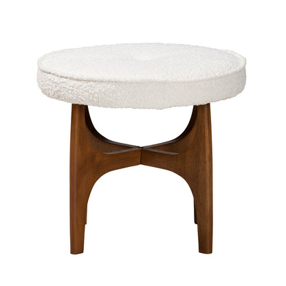 Baxton Studio - Theo Footstool in White/Walnut Brown - BBT5456-Maya-Cream/Walnut-Stool view 2