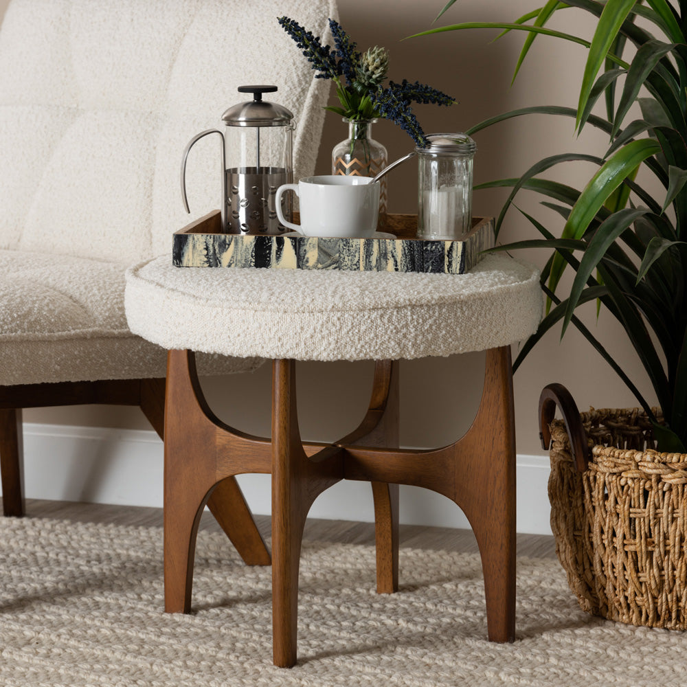 Baxton Studio - Theo Footstool in White/Walnut Brown - BBT5456-Maya-Cream/Walnut-Stool view 5