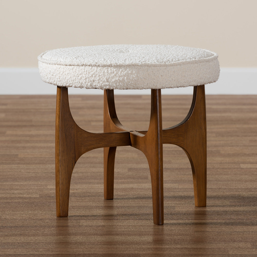 Baxton Studio - Theo Footstool in White/Walnut Brown - BBT5456-Maya-Cream/Walnut-Stool view 6