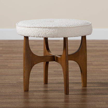 Baxton Studio - Theo Footstool in White/Walnut Brown - BBT5456-Maya-Cream/Walnut-Stool view 6