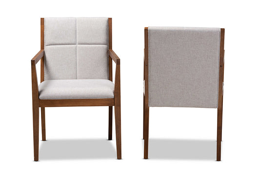 Baxton Studio - Theresa Chair Set of 2 - BBT5390-Greyish Beige/Walnut-CC view 2