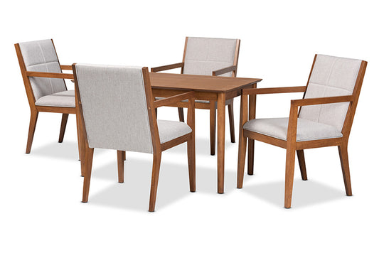 Baxton Studio - Theresa Dining Set - BBT5390-Greyish Beige/Walnut-5PC Dining Set view 1