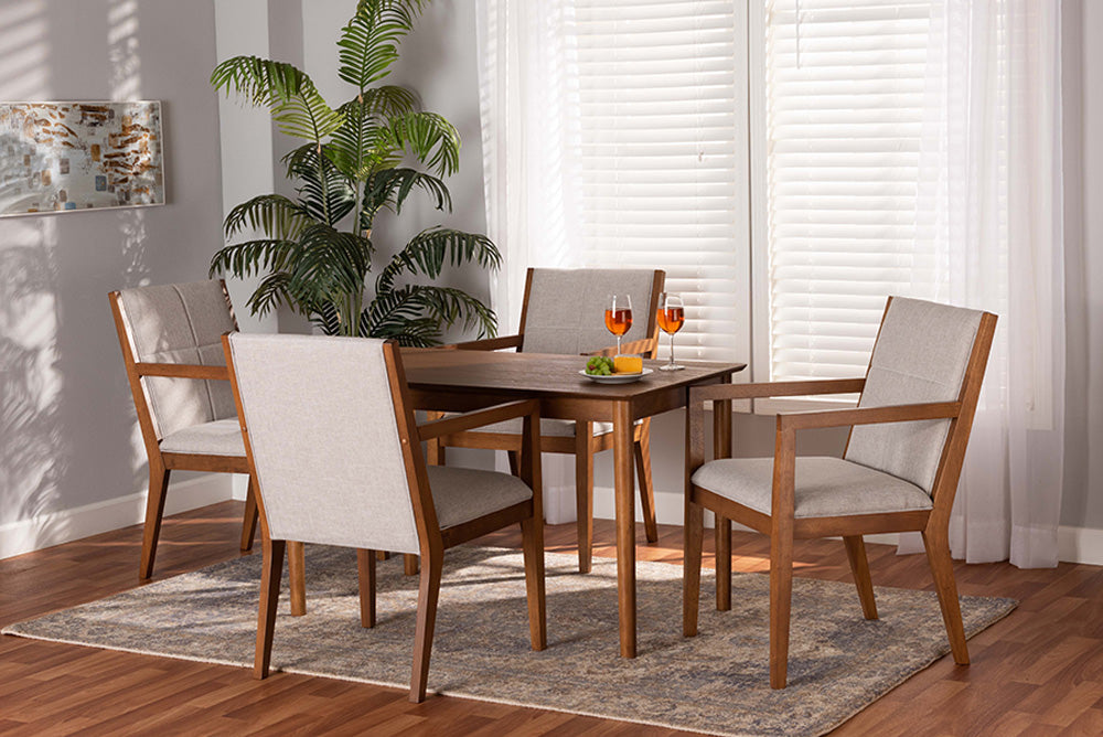 Baxton Studio - Theresa Dining Set - BBT5390-Greyish Beige/Walnut-5PC Dining Set view 5