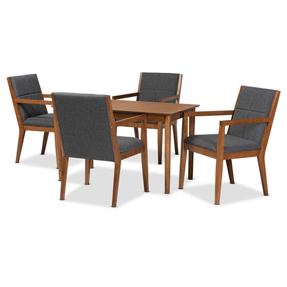 Baxton Studio - Theresa Dining Set in Dark Grey/Walnut Brown - BBT5390-Dark Grey/Walnut-5PC Dining Set view 1