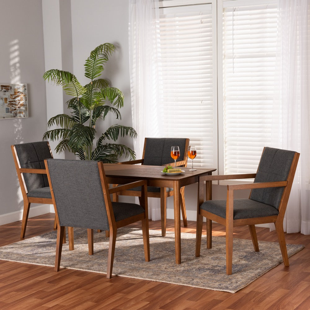 Baxton Studio - Theresa Dining Set in Dark Grey/Walnut Brown - BBT5390-Dark Grey/Walnut-5PC Dining Set view 8