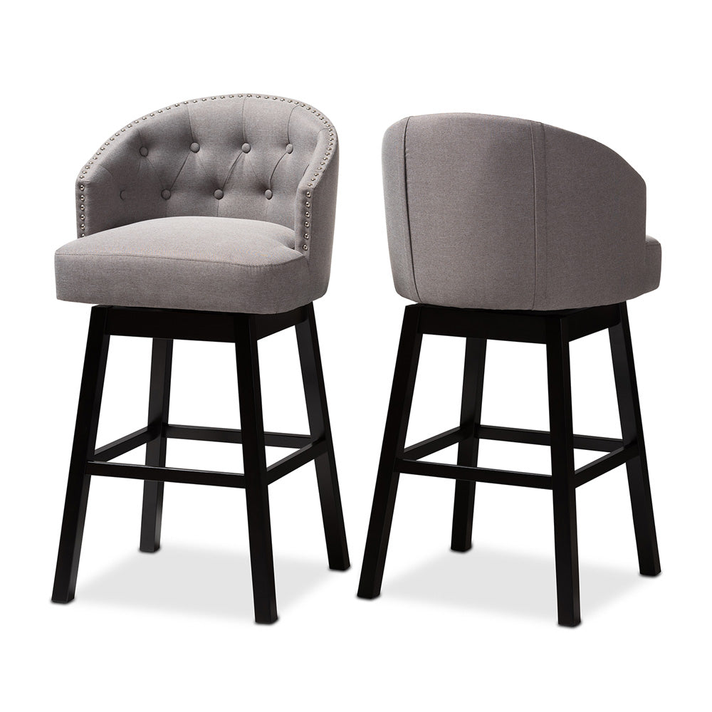Baxton Studio - Theron Set of 2 Bar Stools in Gray/Espresso - BBT5210B-Grey-BS view 1