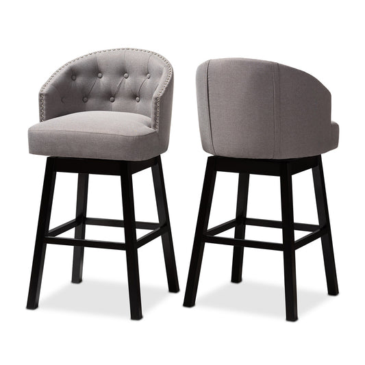 Baxton Studio - Theron Set of 2 Bar Stools in Gray/Espresso - BBT5210B-Grey-BS view 1