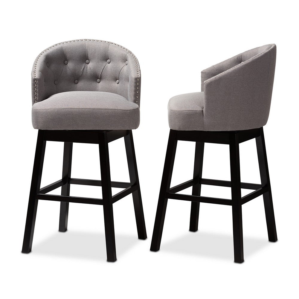 Baxton Studio - Theron Set of 2 Bar Stools in Gray/Espresso - BBT5210B-Grey-BS view 3