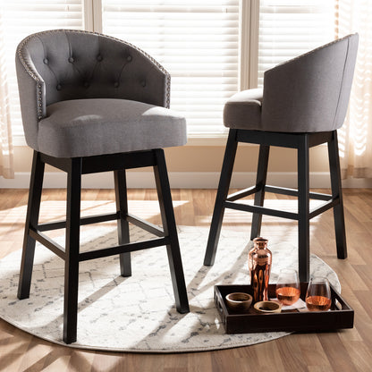 Baxton Studio - Theron Set of 2 Bar Stools in Gray/Espresso - BBT5210B-Grey-BS view 5